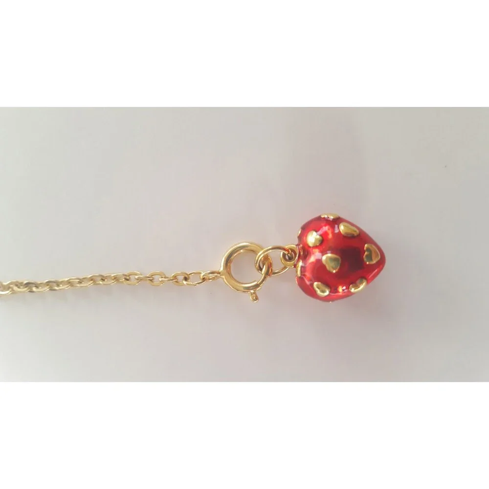 Joan Rivers Gold Tone Red Enamel Heart Charm Covered w Raised Gold Hearts